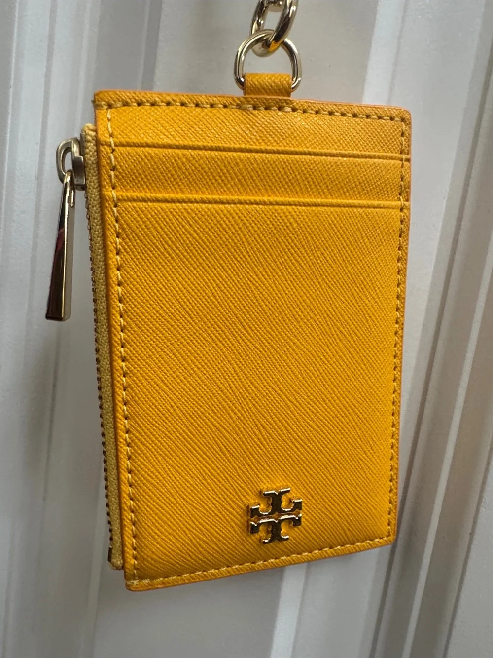 Tory Burch Yellow Saffiano Card Holder with Key Ring